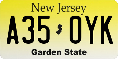 NJ license plate A35OYK
