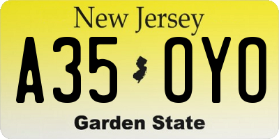NJ license plate A35OYO