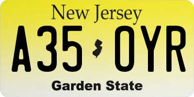 NJ license plate A35OYR