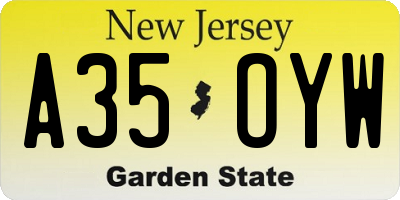 NJ license plate A35OYW