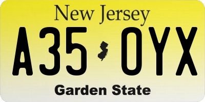 NJ license plate A35OYX