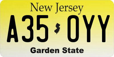 NJ license plate A35OYY