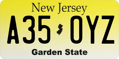 NJ license plate A35OYZ