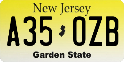 NJ license plate A35OZB