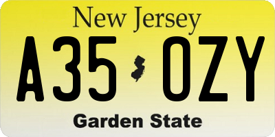 NJ license plate A35OZY