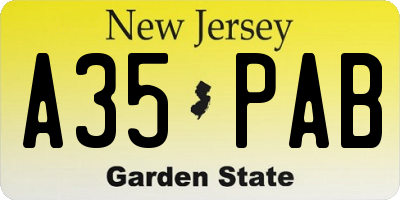 NJ license plate A35PAB