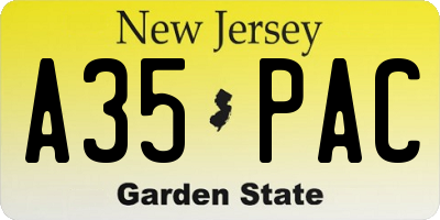 NJ license plate A35PAC
