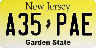 NJ license plate A35PAE