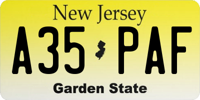 NJ license plate A35PAF