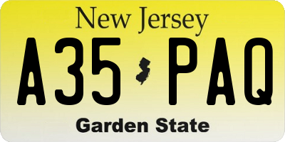 NJ license plate A35PAQ