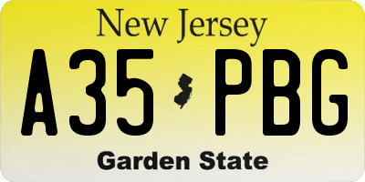 NJ license plate A35PBG