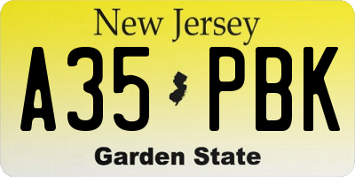 NJ license plate A35PBK