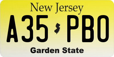 NJ license plate A35PBO