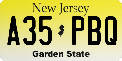 NJ license plate A35PBQ