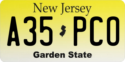 NJ license plate A35PCO