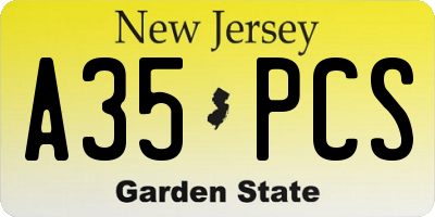 NJ license plate A35PCS