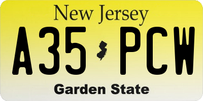 NJ license plate A35PCW