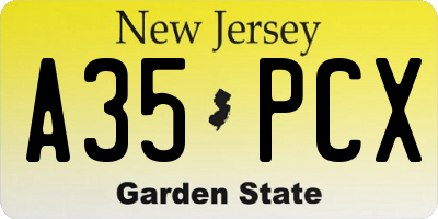 NJ license plate A35PCX