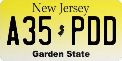 NJ license plate A35PDD