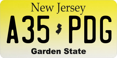 NJ license plate A35PDG