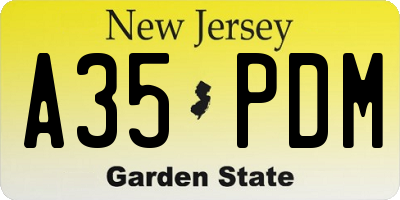 NJ license plate A35PDM