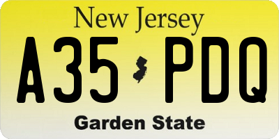 NJ license plate A35PDQ