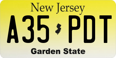 NJ license plate A35PDT