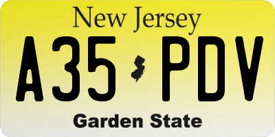 NJ license plate A35PDV