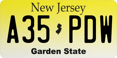 NJ license plate A35PDW