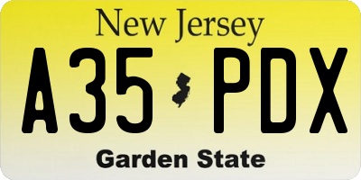 NJ license plate A35PDX