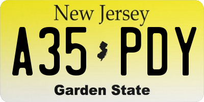 NJ license plate A35PDY
