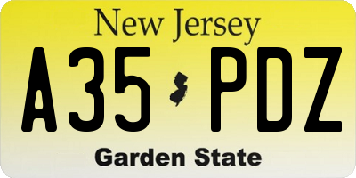 NJ license plate A35PDZ
