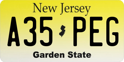 NJ license plate A35PEG