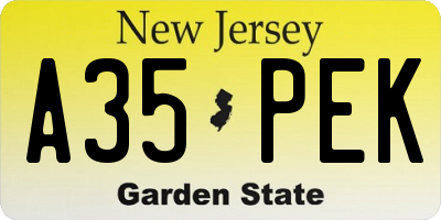 NJ license plate A35PEK
