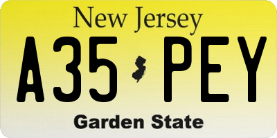 NJ license plate A35PEY