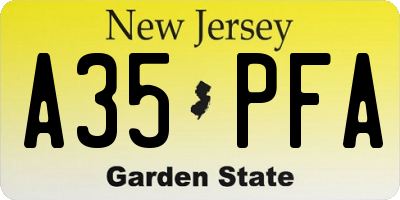 NJ license plate A35PFA