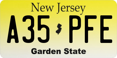 NJ license plate A35PFE
