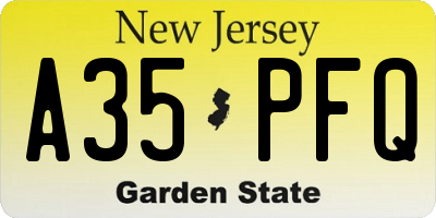 NJ license plate A35PFQ