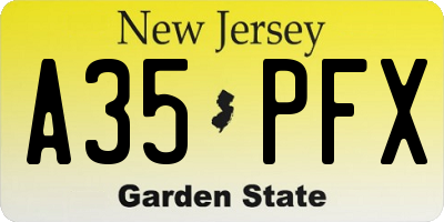 NJ license plate A35PFX