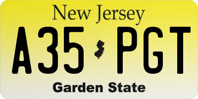 NJ license plate A35PGT