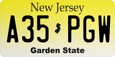 NJ license plate A35PGW