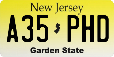 NJ license plate A35PHD