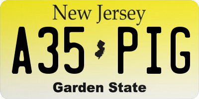 NJ license plate A35PIG