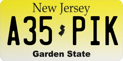 NJ license plate A35PIK