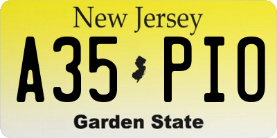 NJ license plate A35PIO
