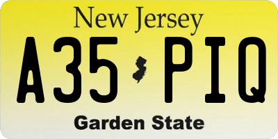 NJ license plate A35PIQ