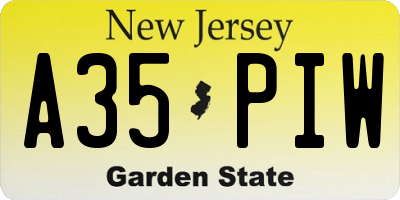 NJ license plate A35PIW
