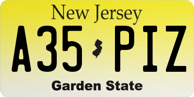 NJ license plate A35PIZ