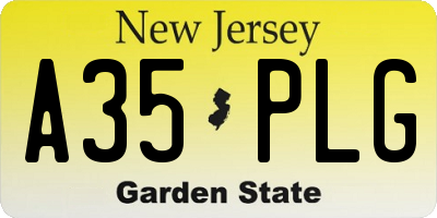 NJ license plate A35PLG