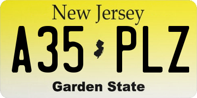 NJ license plate A35PLZ